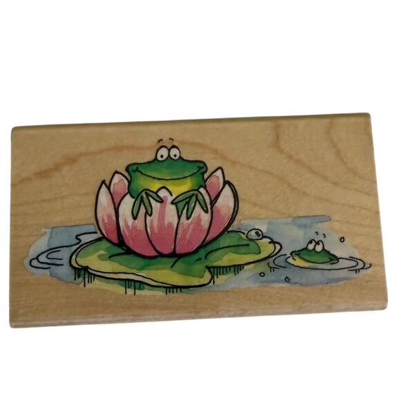 Penny Black My Flower! Frog In Water Lily 2885K Rubber Stamp NEW - Picture 1 of 3